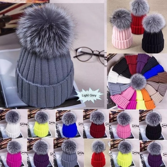 Gray beanie with dark gray fur main image 4